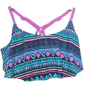 Justice Geometric Design Bikini Set Fuchsia Black Neon Colors Youth 14